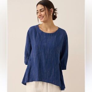 Lintico 100% Linen Round Neck Artistic Stripe Top Florence Ink Stripe Sz Large